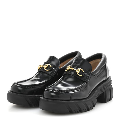 Gucci Cordovan Lux Womens Horsebit 45mm Platform Loafers 37 Black 4 of 8