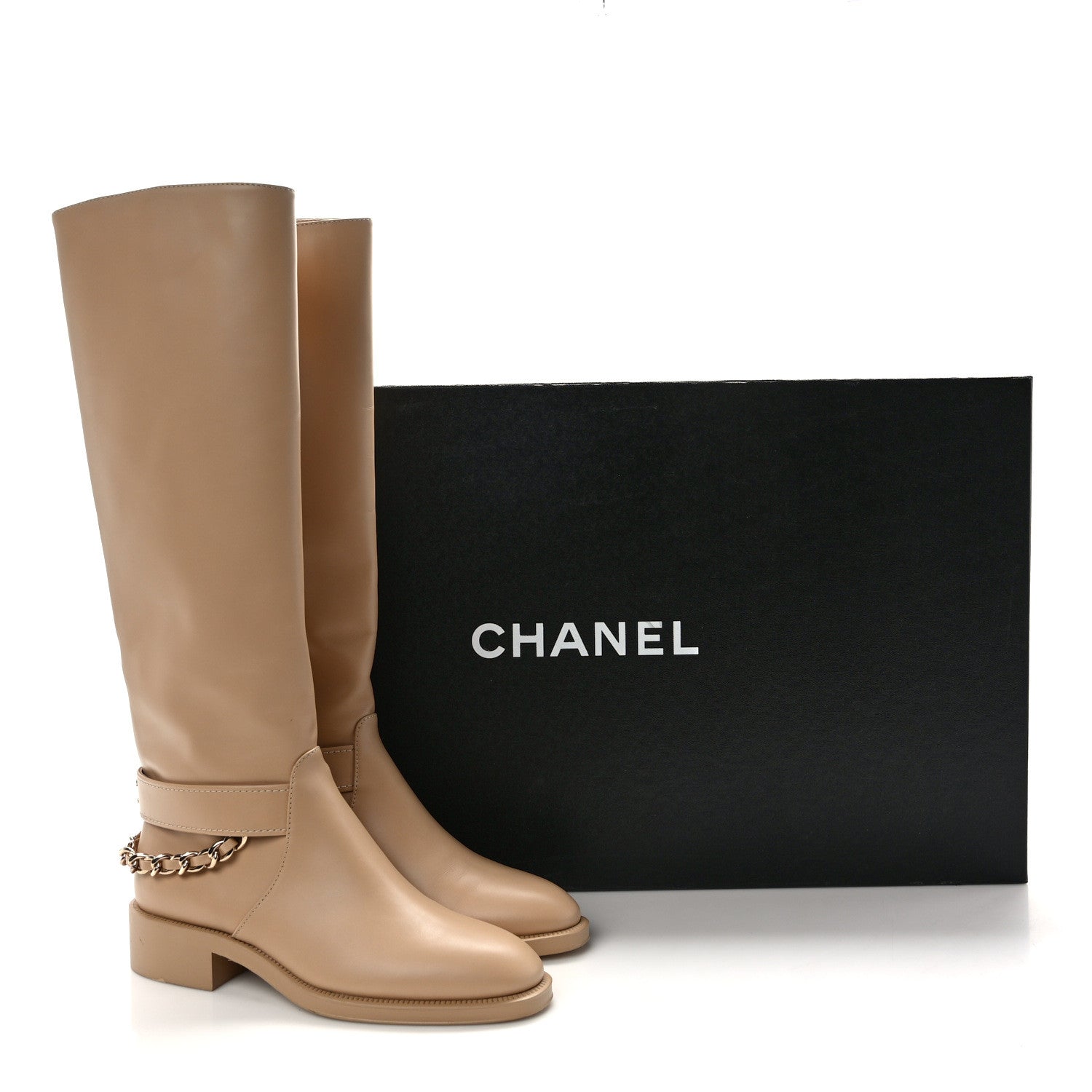 Chanel Calfskin Chain High Boots 37.5 Beige 13 of 13