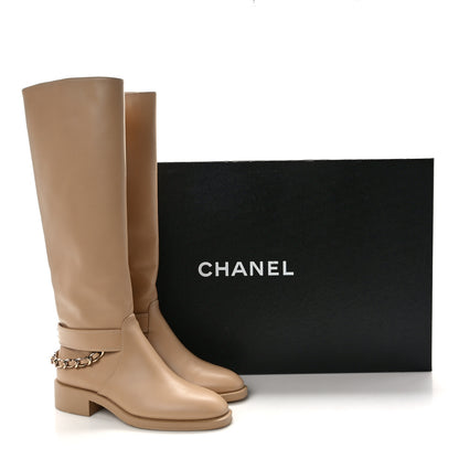 Chanel Calfskin Chain High Boots 37.5 Beige 13 of 13