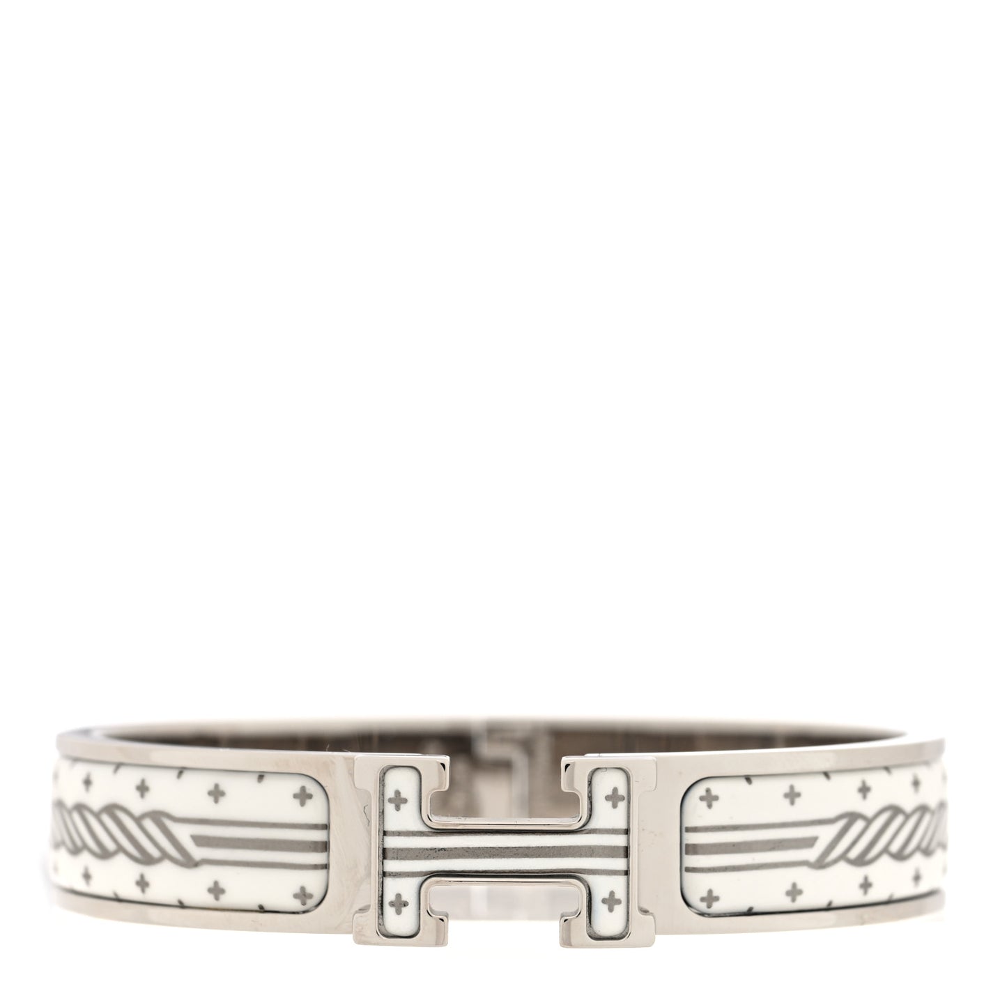 Enamel Printed Quadrige Au Fil Narrow Clic Clac H Bracelet White