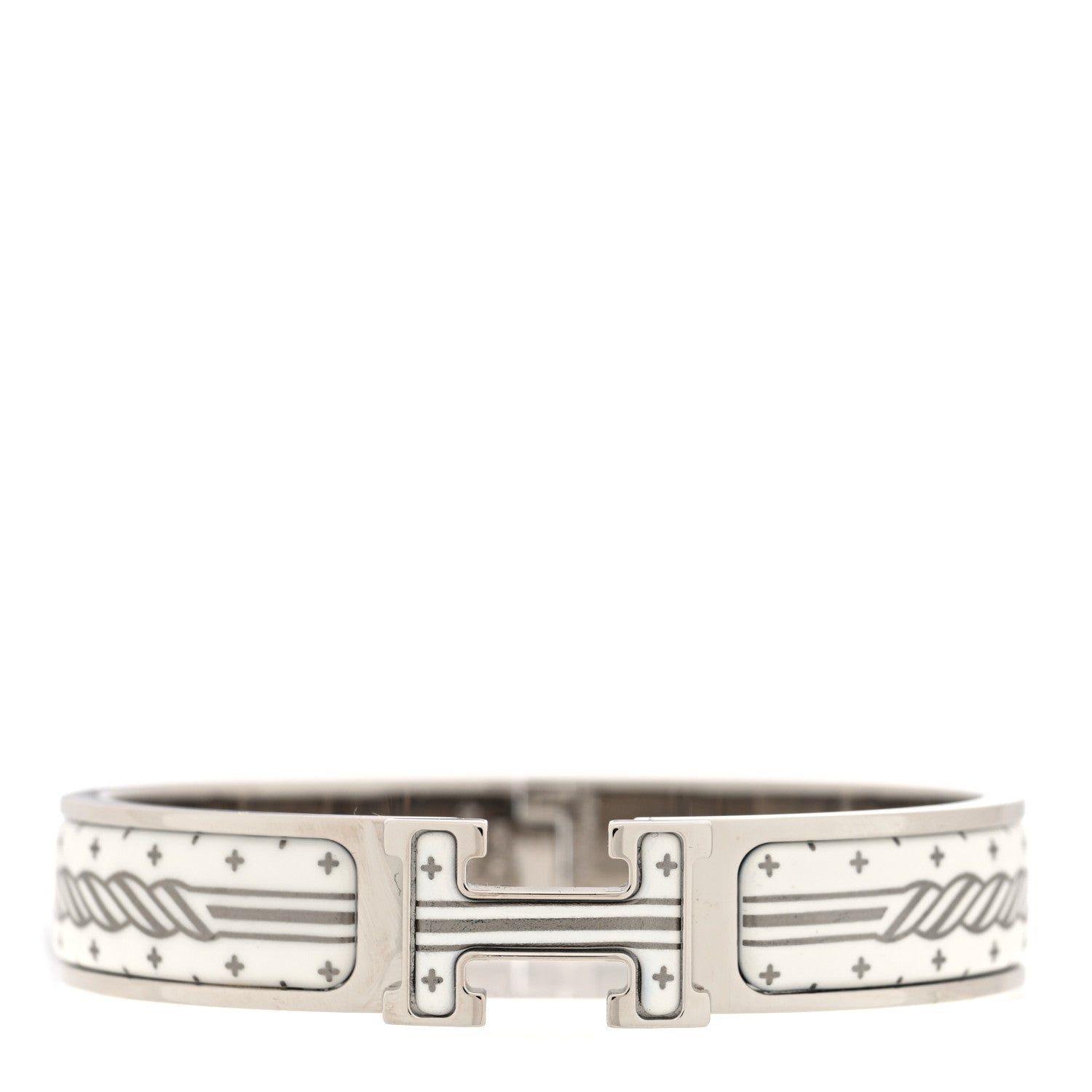 Hermes Enamel Printed Quadrige Au Fil Narrow Clic Clac H Bracelet White 1 of 5