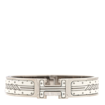 Hermes Enamel Printed Quadrige Au Fil Narrow Clic Clac H Bracelet White 1 of 5