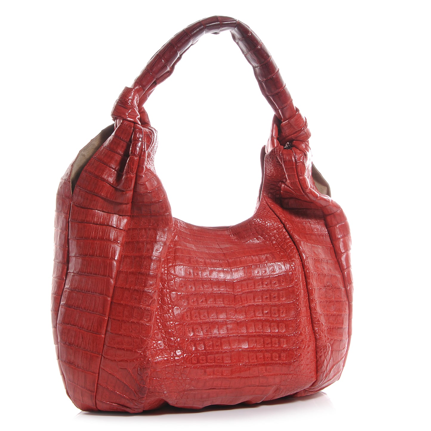 Crocodile Medium Knotted Handle Hobo Red