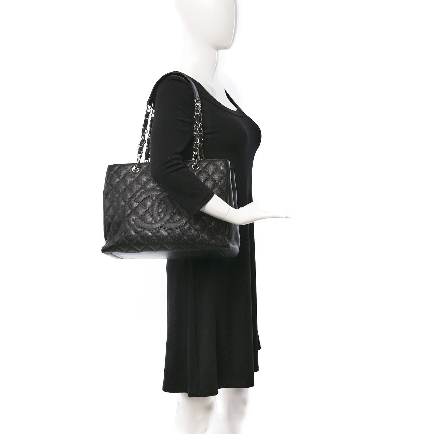 Caviar Quilted Grand Shopping Tote GST Black