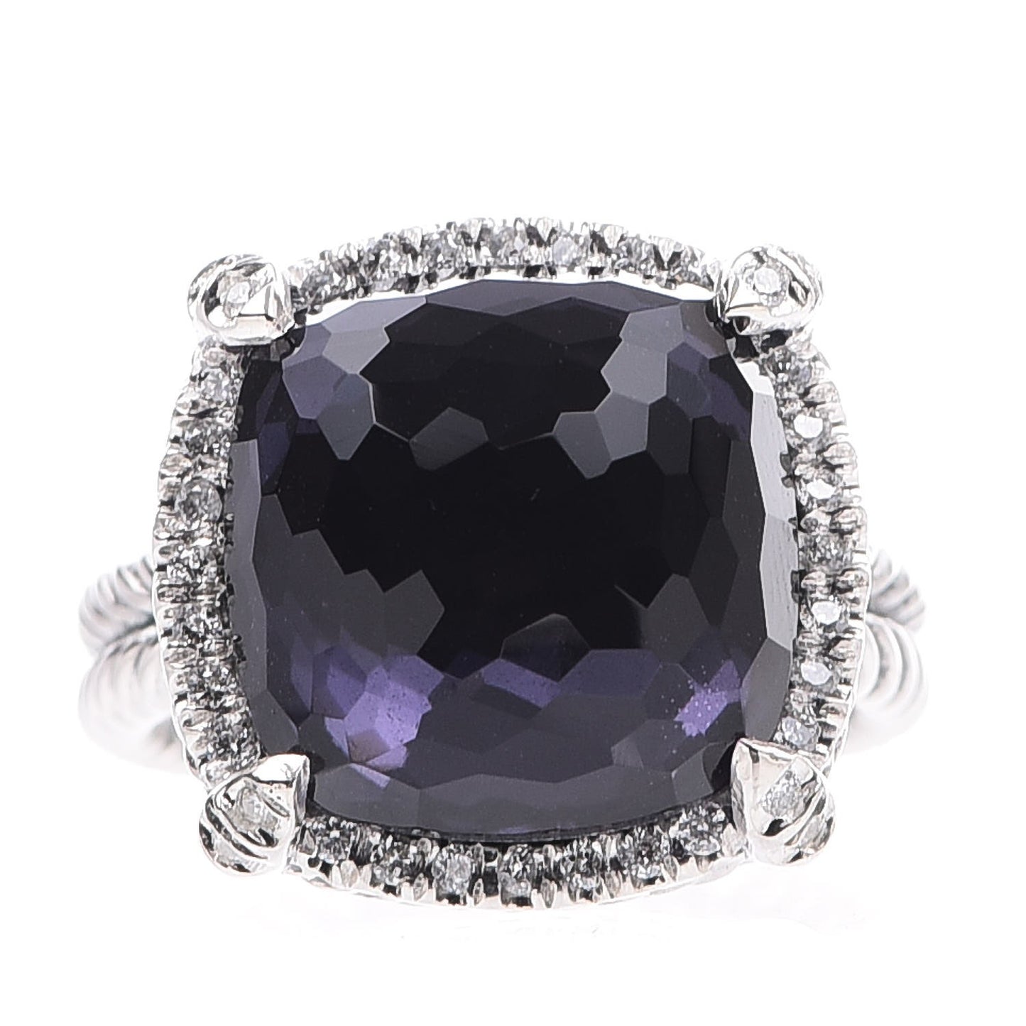 Sterling Silver Diamond Black Orchid 14mm Chatelaine Pave Bezel Ring 54 6.75
