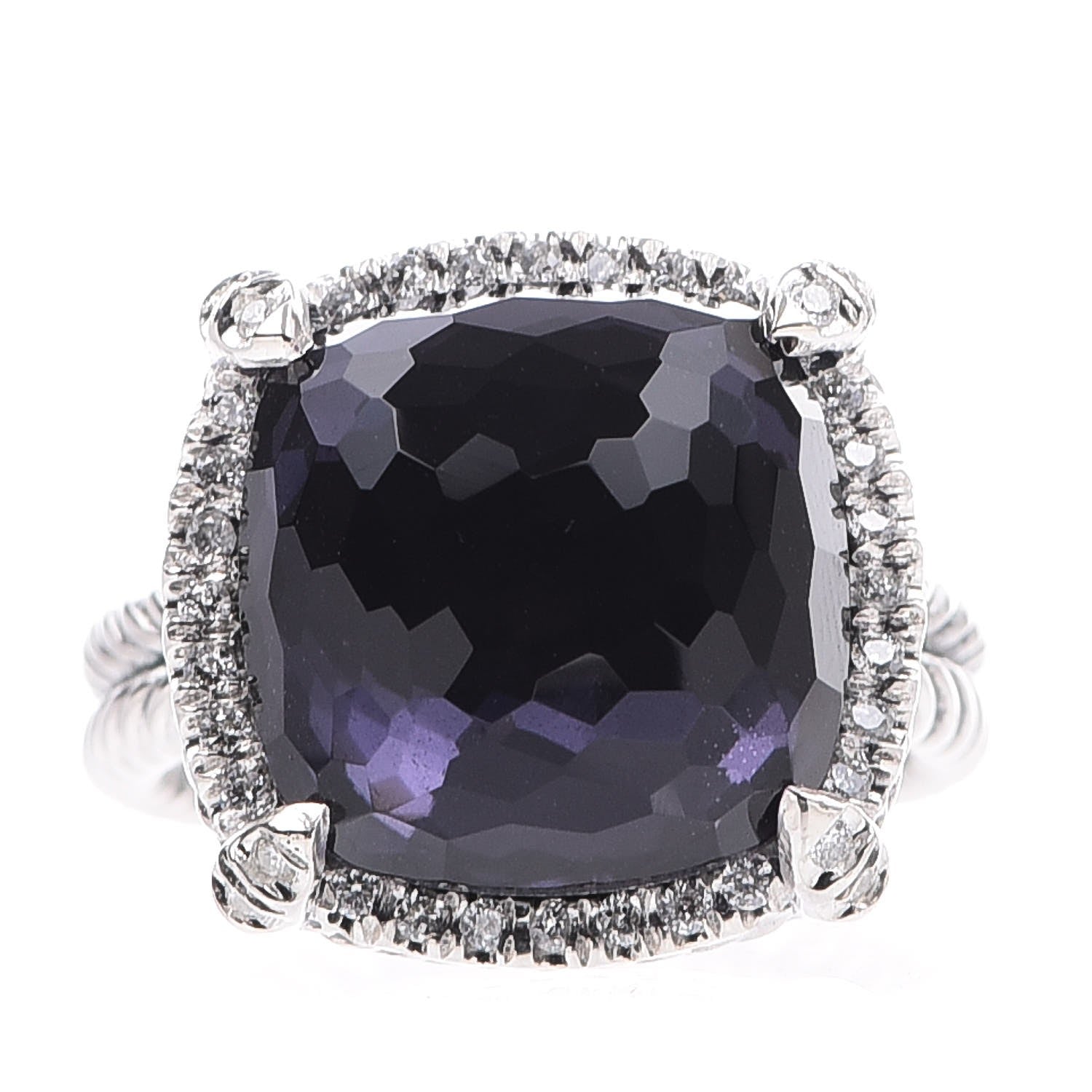 David Yurman Sterling Silver Diamond Black Orchid 14mm Chatelaine Pave Bezel Ring 54 6.75 1 of 4