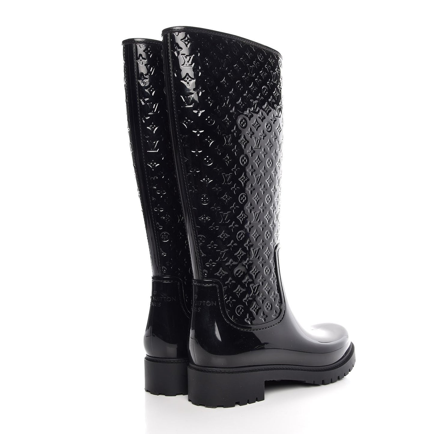 Rubber Embossed Monogram Splash Rain Boots 41 Black