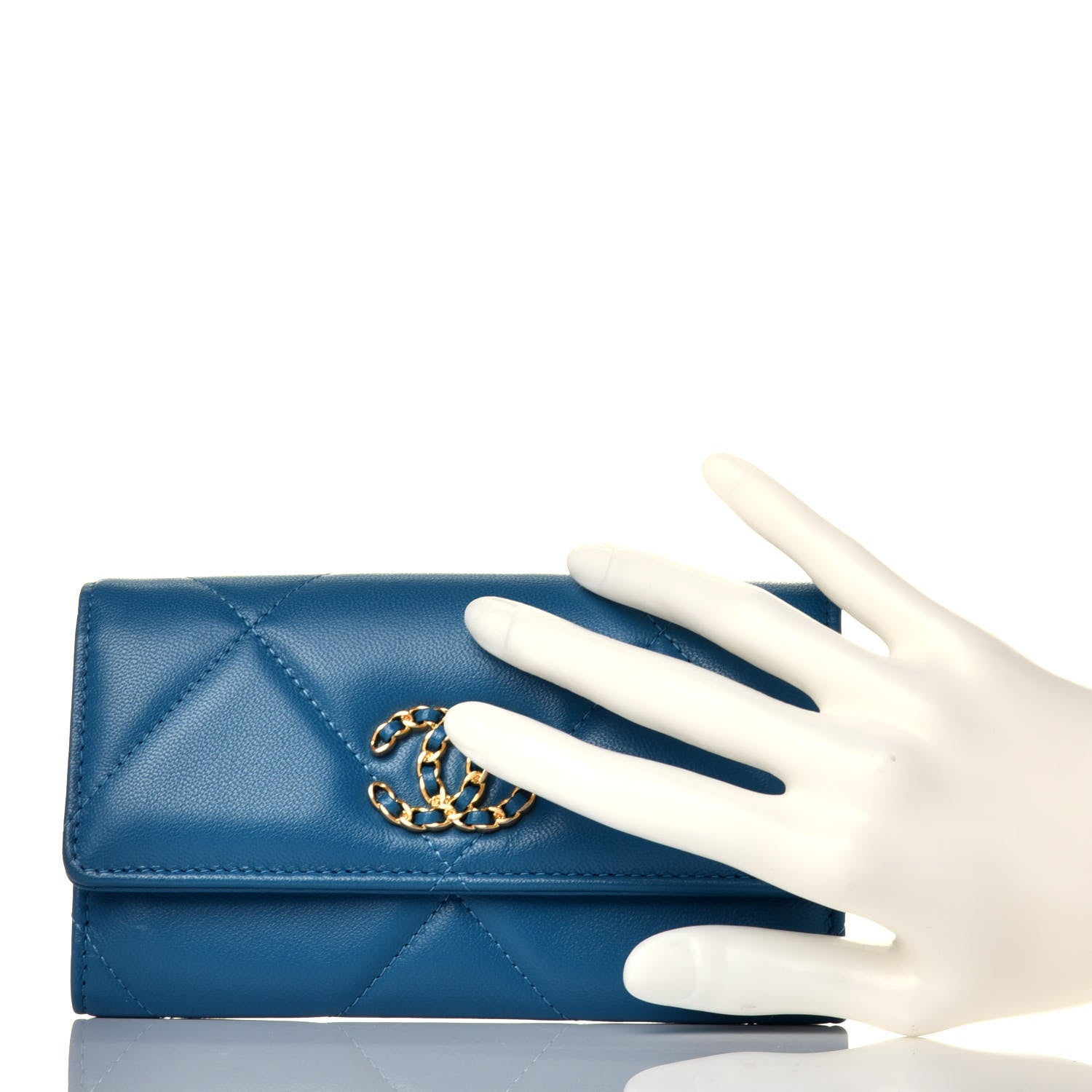 Chanel Goatskin Quilted Chanel 19 Flap Wallet Turquoise 2 of 9