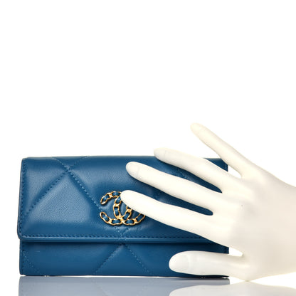 Chanel Goatskin Quilted Chanel 19 Flap Wallet Turquoise 2 of 9
