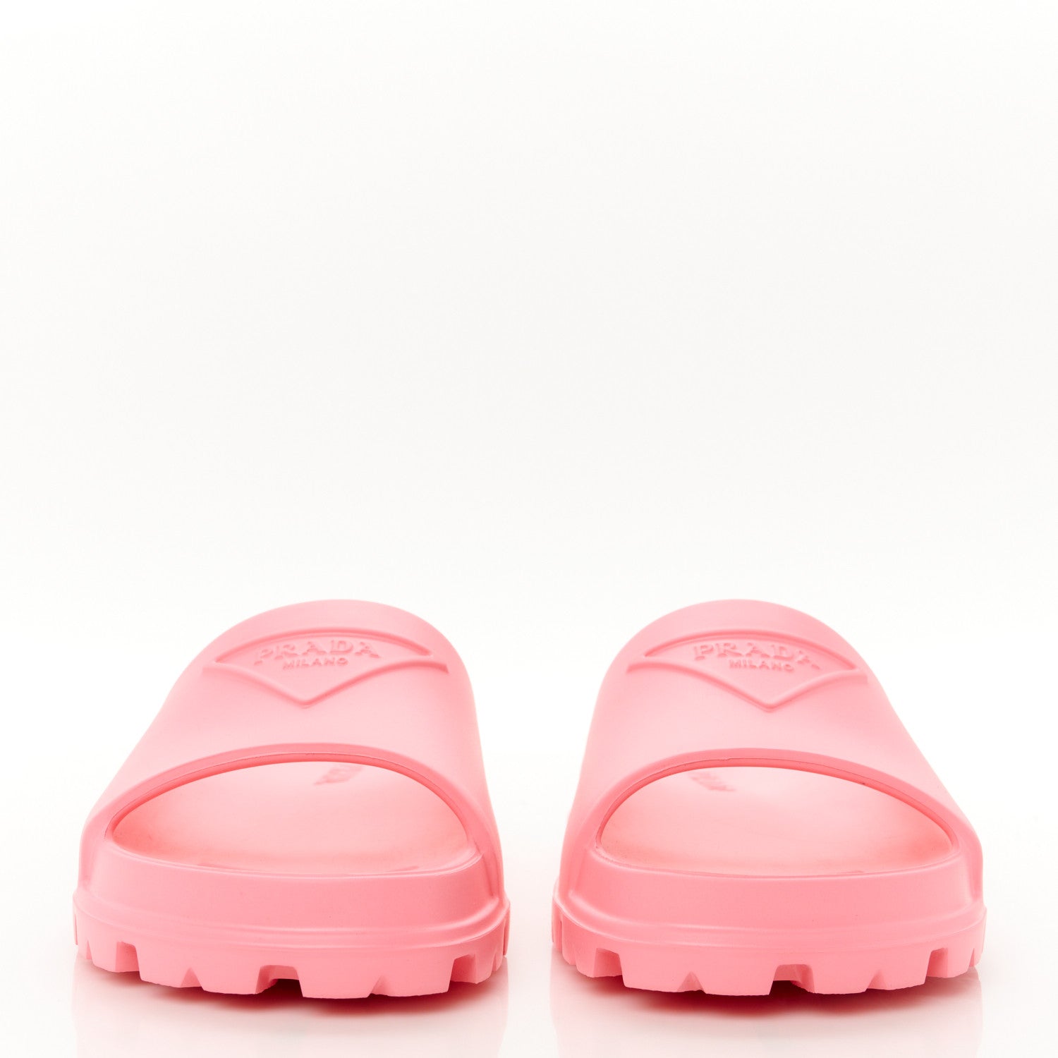 Prada EVA Rubber Triangle Logo Embossed Womens Lug Sole 20mm Slide Sandals 37 Begonia 3 of 10
