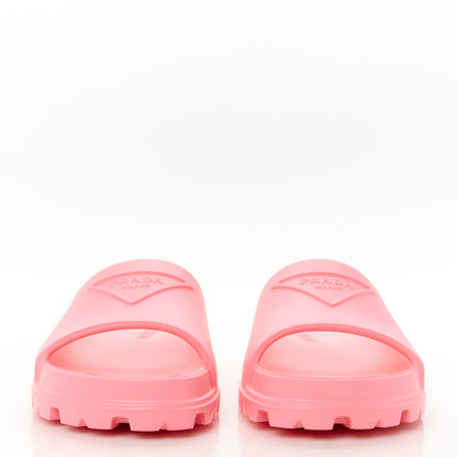 Prada EVA Rubber Triangle Logo Embossed Womens Lug Sole 20mm Slide Sandals 37 Begonia 3 of 10