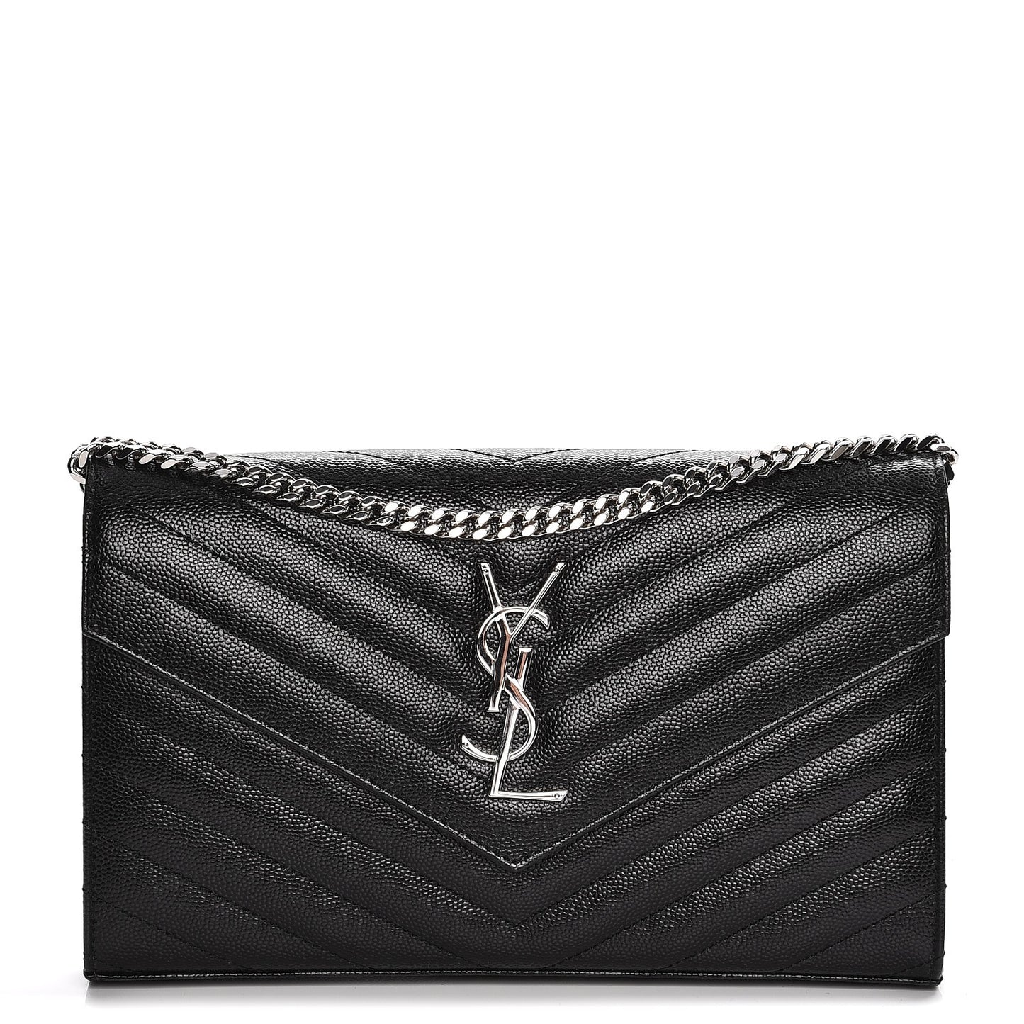 Grain De Poudre Matelasse Chevron Monogram Chain Wallet Black