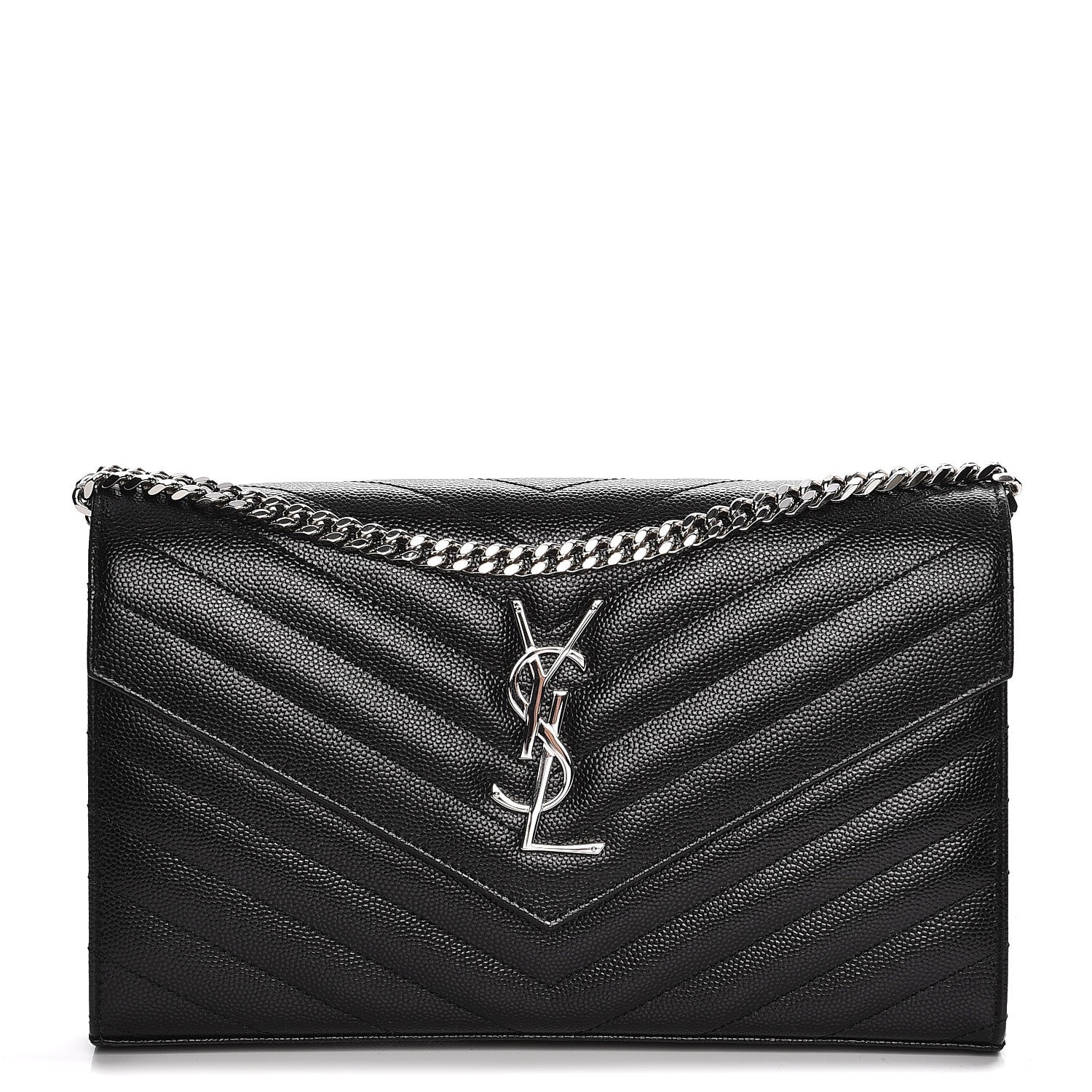 Saint Laurent Grain De Poudre Matelasse Chevron Monogram Chain Wallet Black 1 of 6