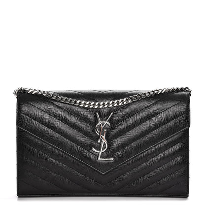 Saint Laurent Grain De Poudre Matelasse Chevron Monogram Chain Wallet Black 1 of 6