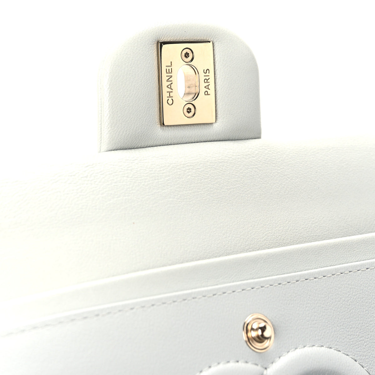 Lambskin Quilted Medium Double Flap Light Grey