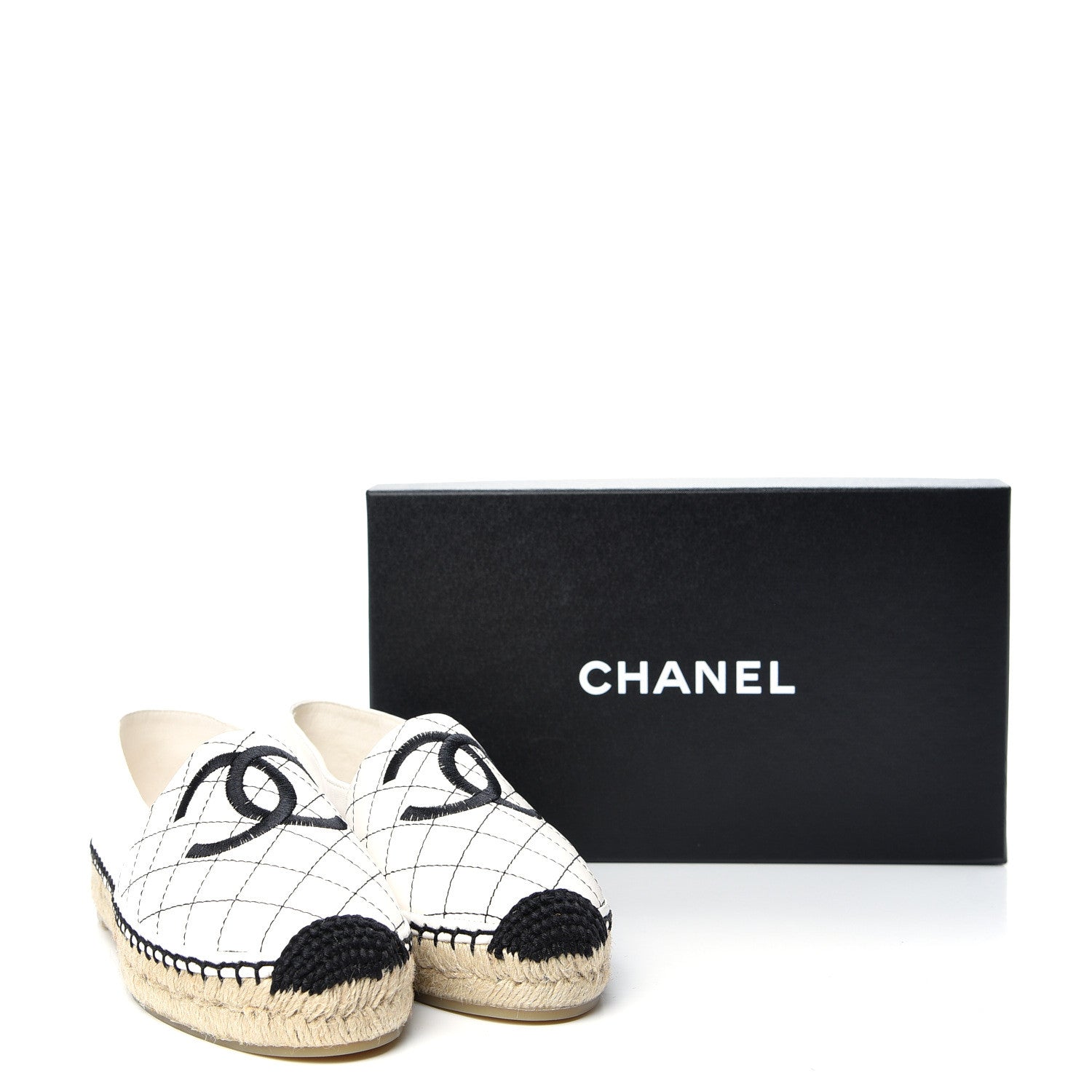 Chanel Lambskin Stitched CC Espadrilles 38 White Black 11 of 11