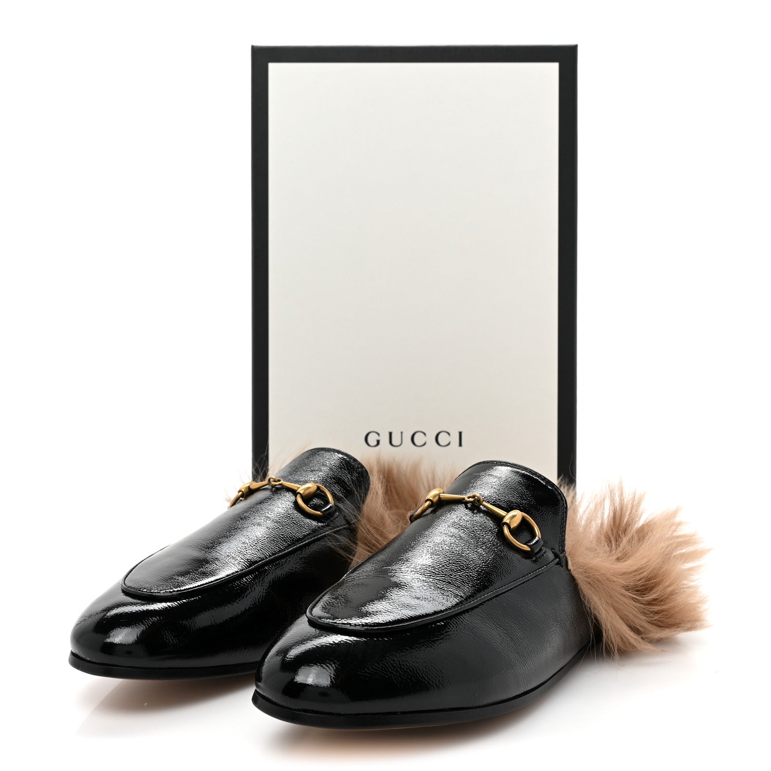 Gucci Patent Fur Womens Princetown Slippers 39 Black Natural 8 of 8