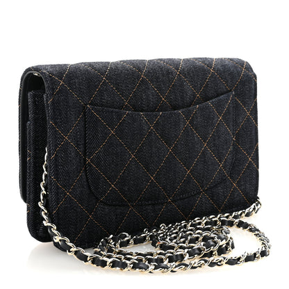 Chanel Denim Quilted CC Turnlock Wallet On Chain WOC Dark Blue Orange 3 of 12