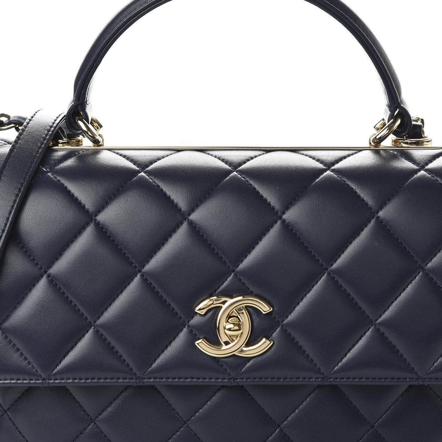 Lambskin Quilted Medium Trendy CC Flap Dual Handle Bag Navy Blue