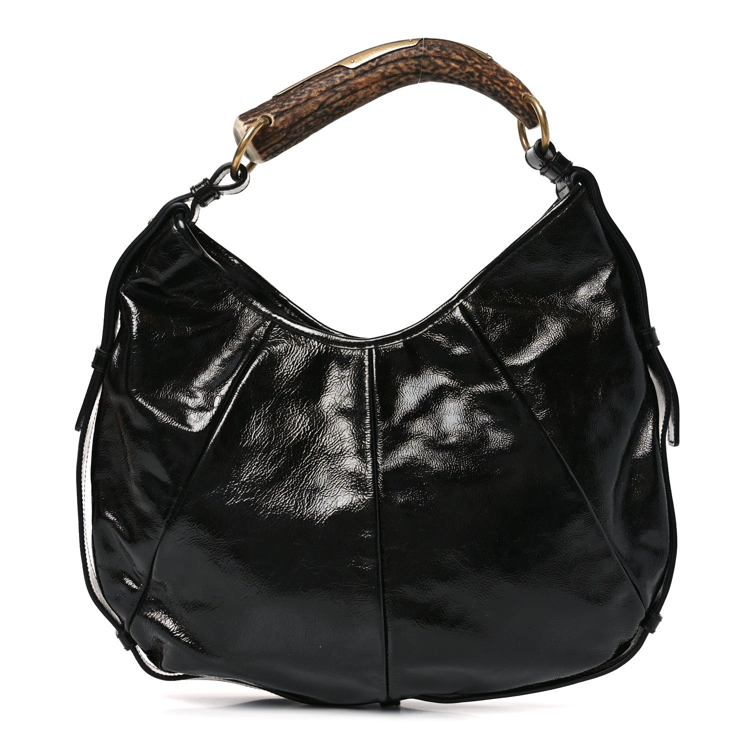 Saint Laurent Shiny Crinkled Calfskin Buffalo Horn Mombasa Hobo Black 1 of 10