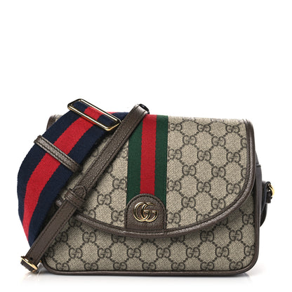 Gucci GG Supreme Monogram Textured Dollar Calfskin Web Studded Mini Ophidia Flap Shoulder Bag Beige Ebony New Acero 1 of 11