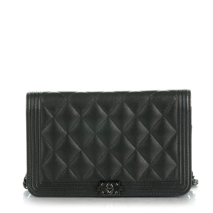 Chanel Calfskin Quilted Boy Wallet On Chain WOC So Black 1 of 8