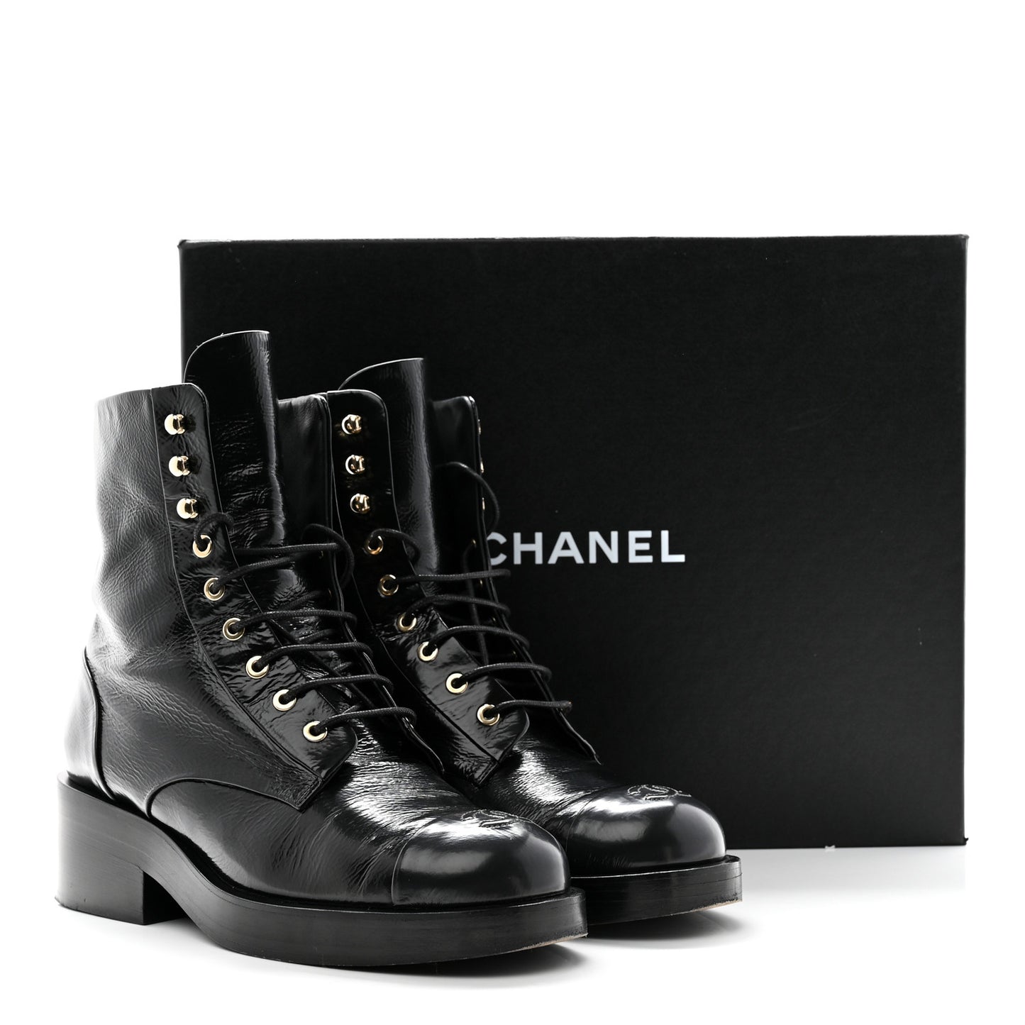 Shiny Goatskin Cap Toe Combat Boots 40.5 Black Dark Grey