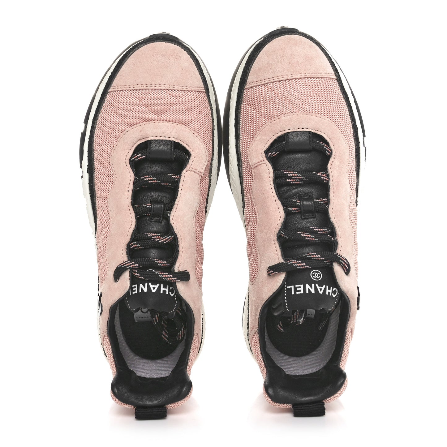 Mesh Suede Calfskin Quilted Sneakers 38 Pink Beige