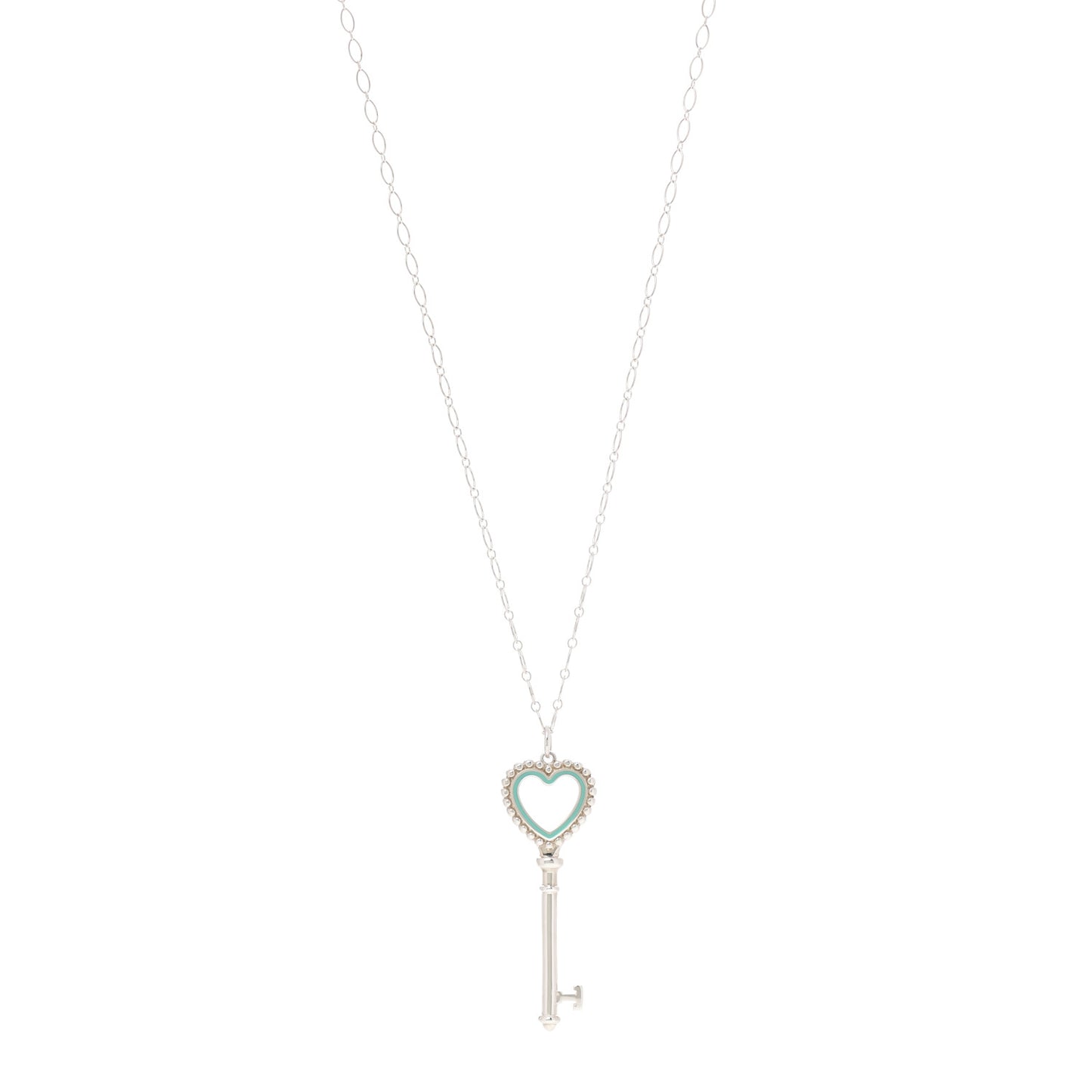 Sterling Silver Enamel Beaded Heart Key Pendant Necklace Blue