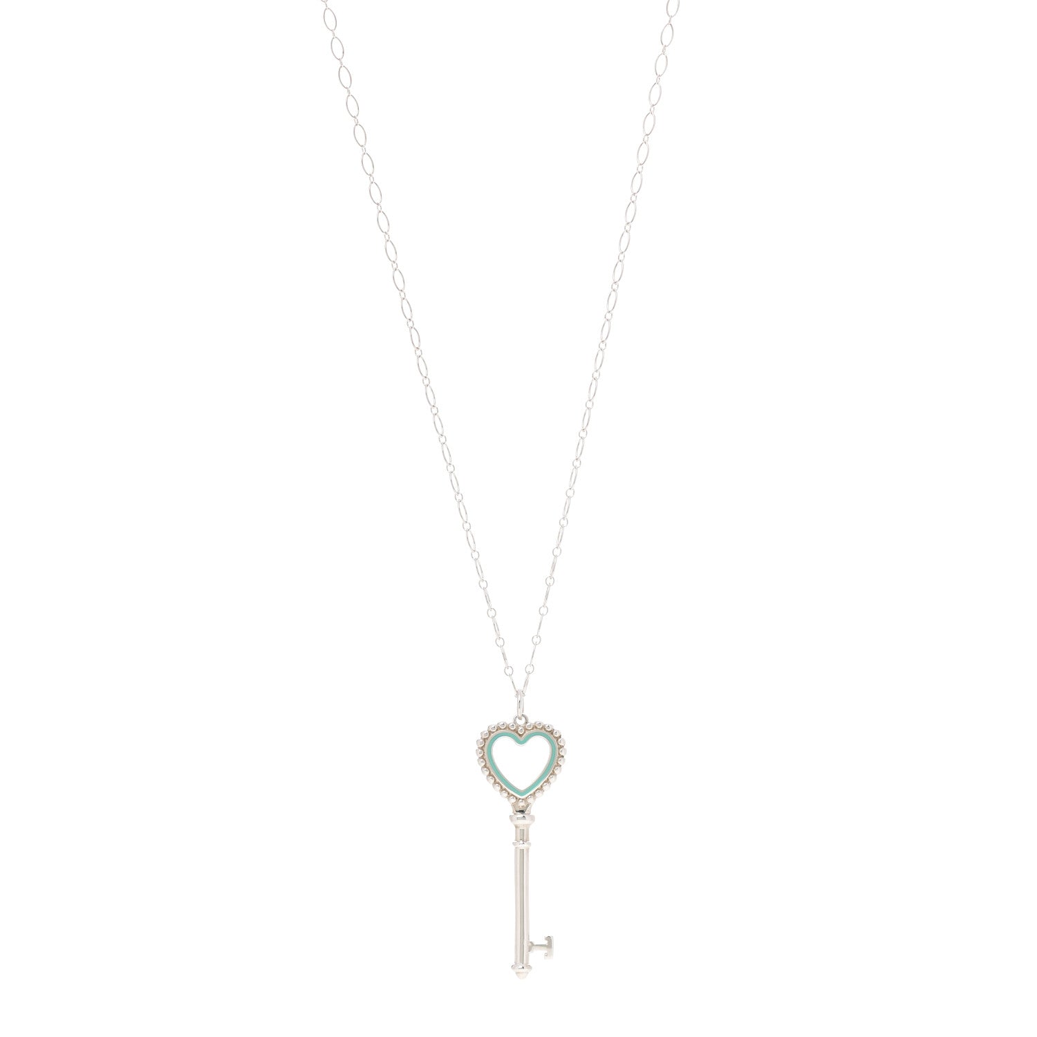 Tiffany Sterling Silver Enamel Beaded Heart Key Pendant Necklace Blue 1 of 7