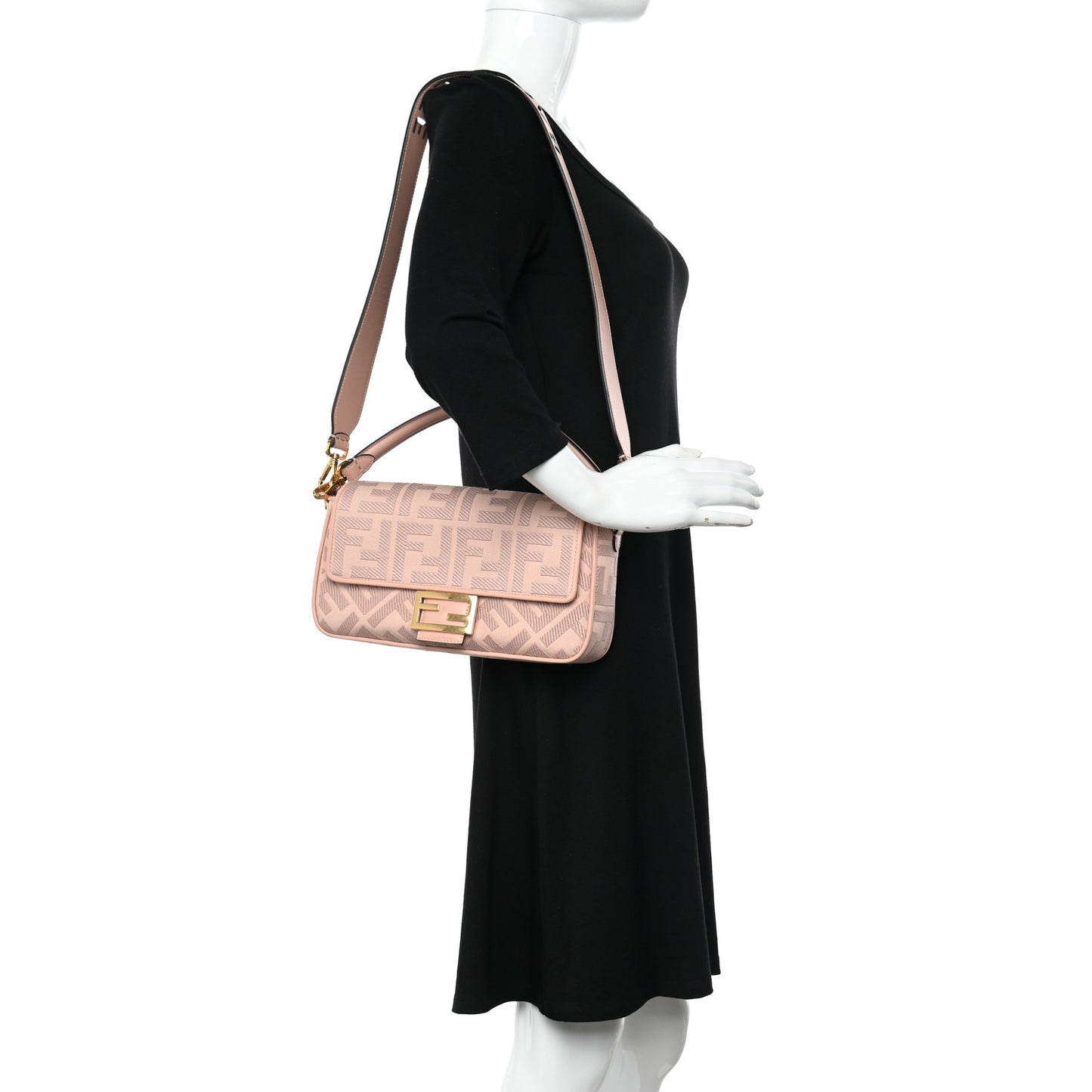 Canvas Vitello King Extra Strap FF Embroidered Baguette Baby Pink