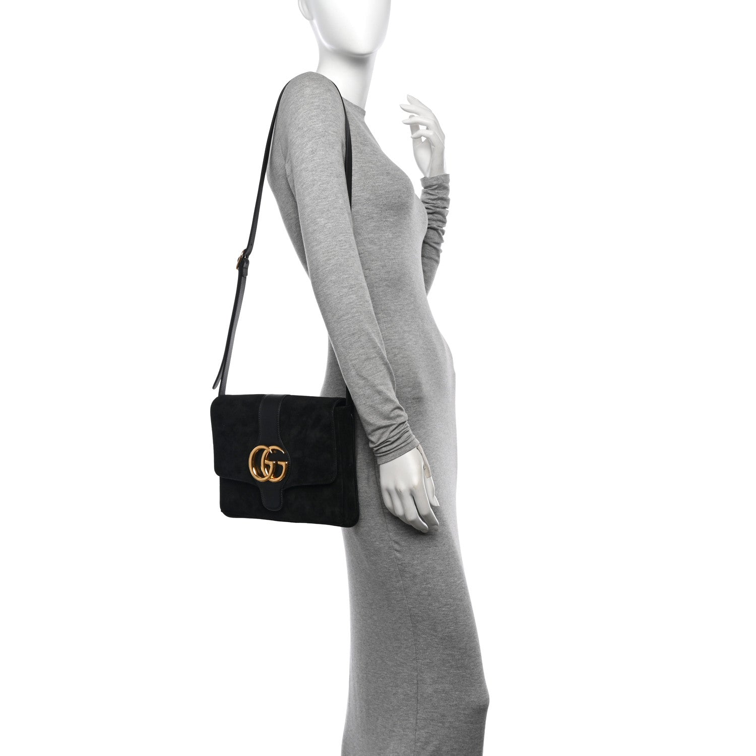 Gucci Suede Medium Arli Flap Shoulder Bag Black 2 of 12
