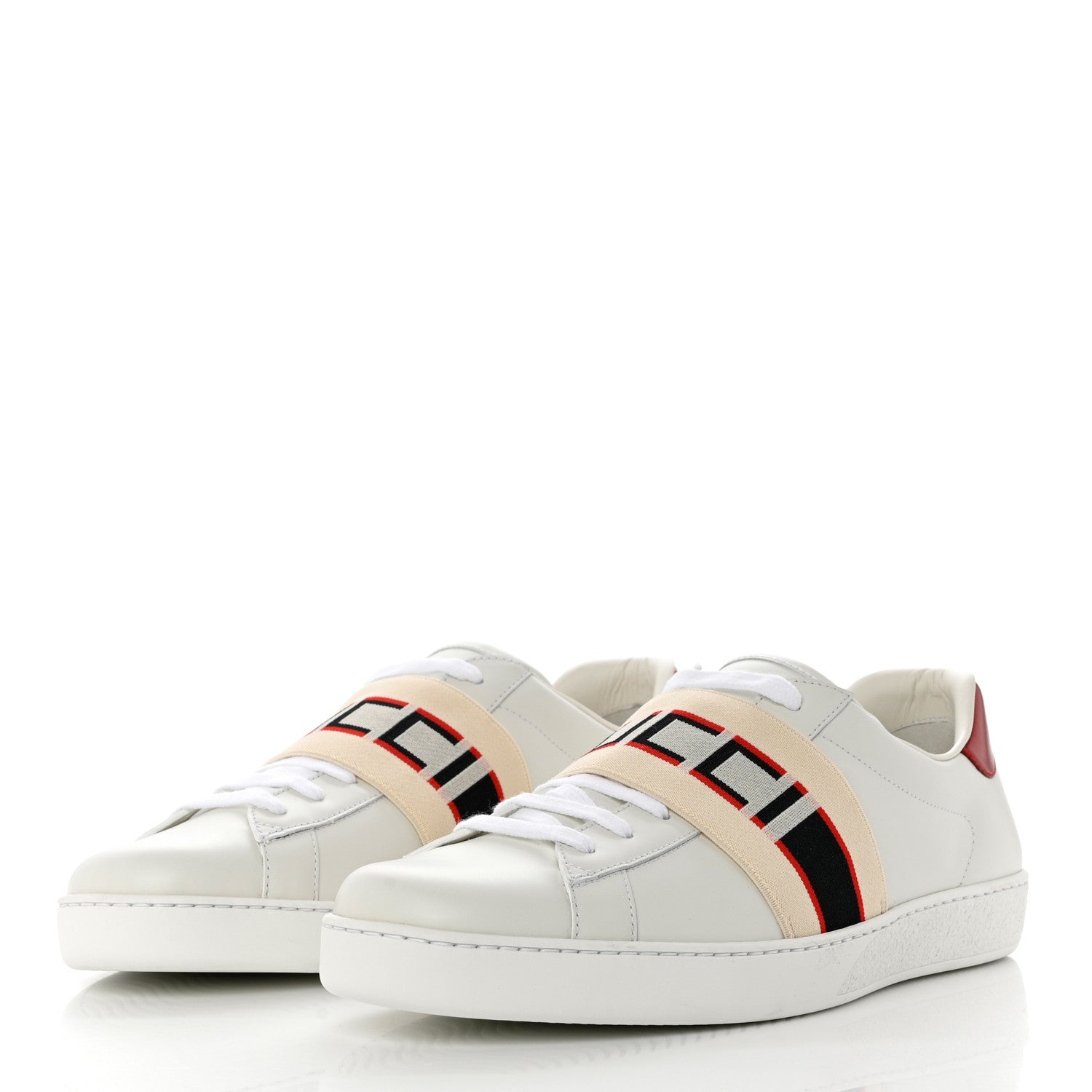 Gucci Calfskin Stripe Mens New Ace Sneakers 10 White Ecru Red Flame 3 of 9