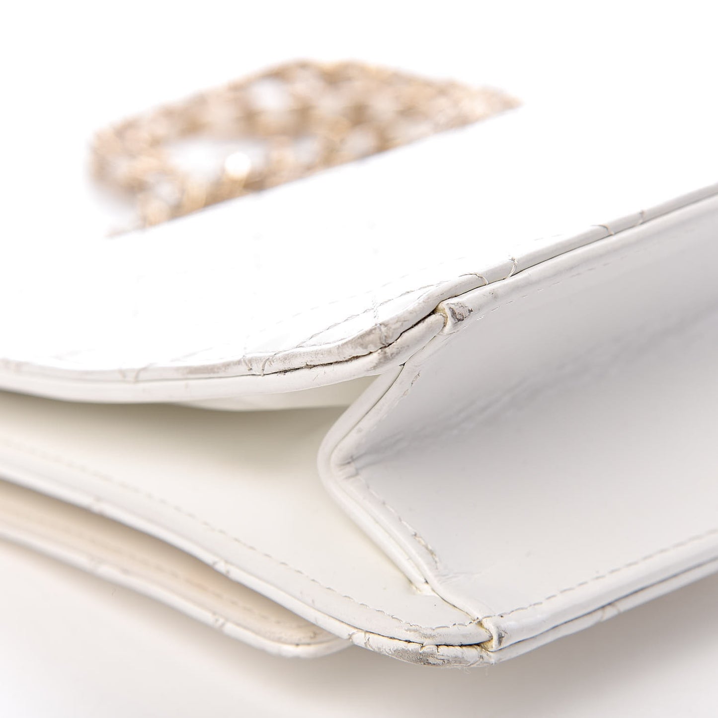 Glazed Calfskin Stitched Mini Square Flap White