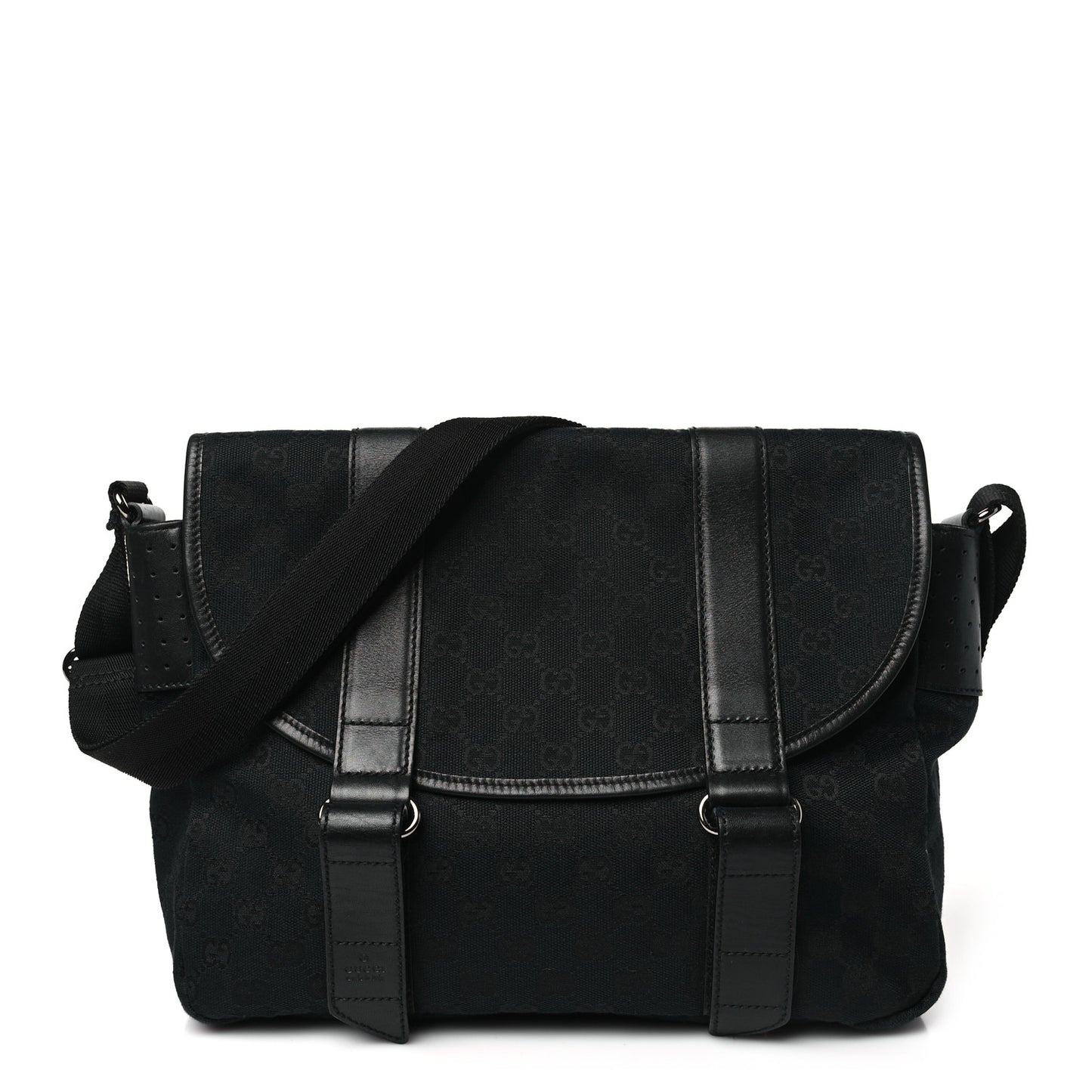Monogram Medium Double Buckle Flap Messenger Bag Black