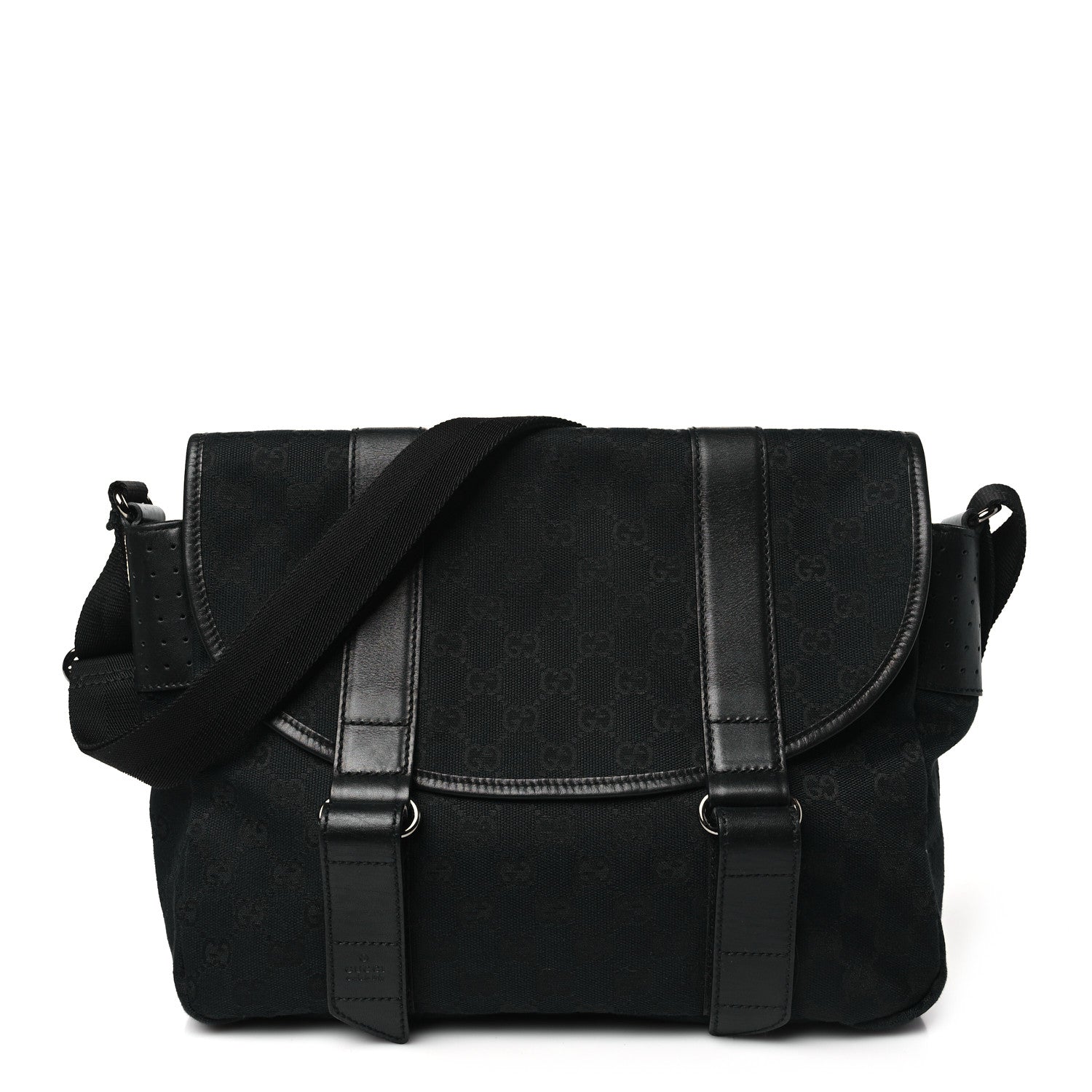 Gucci Monogram Medium Double Buckle Flap Messenger Bag Black 1 of 10