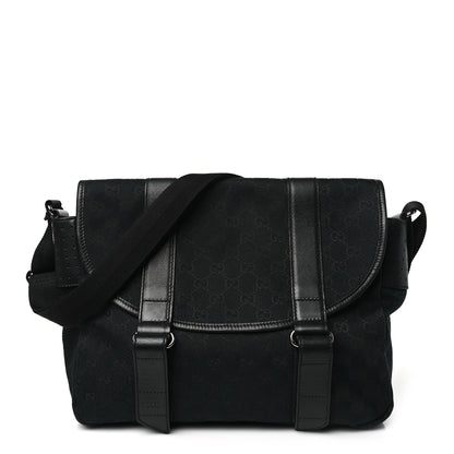 Gucci Monogram Medium Double Buckle Flap Messenger Bag Black 1 of 10