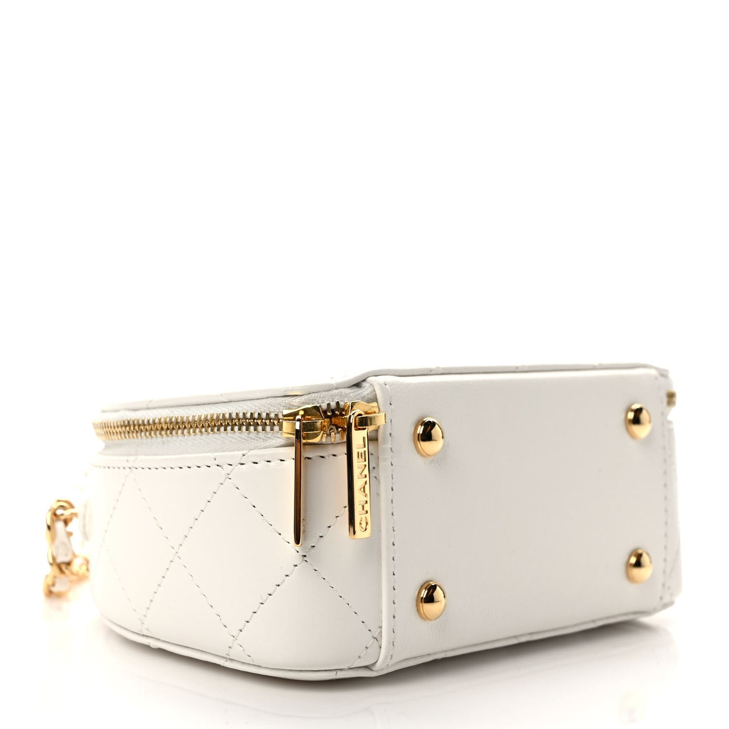 Lambskin Quilted Small Chic Riviera Top Handle Vanity Case White