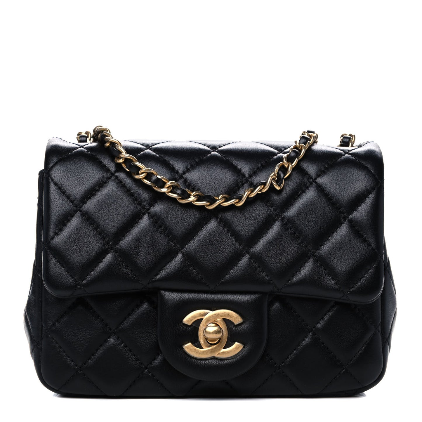 Lambskin Quilted Mini Pearl Crush Flap Black