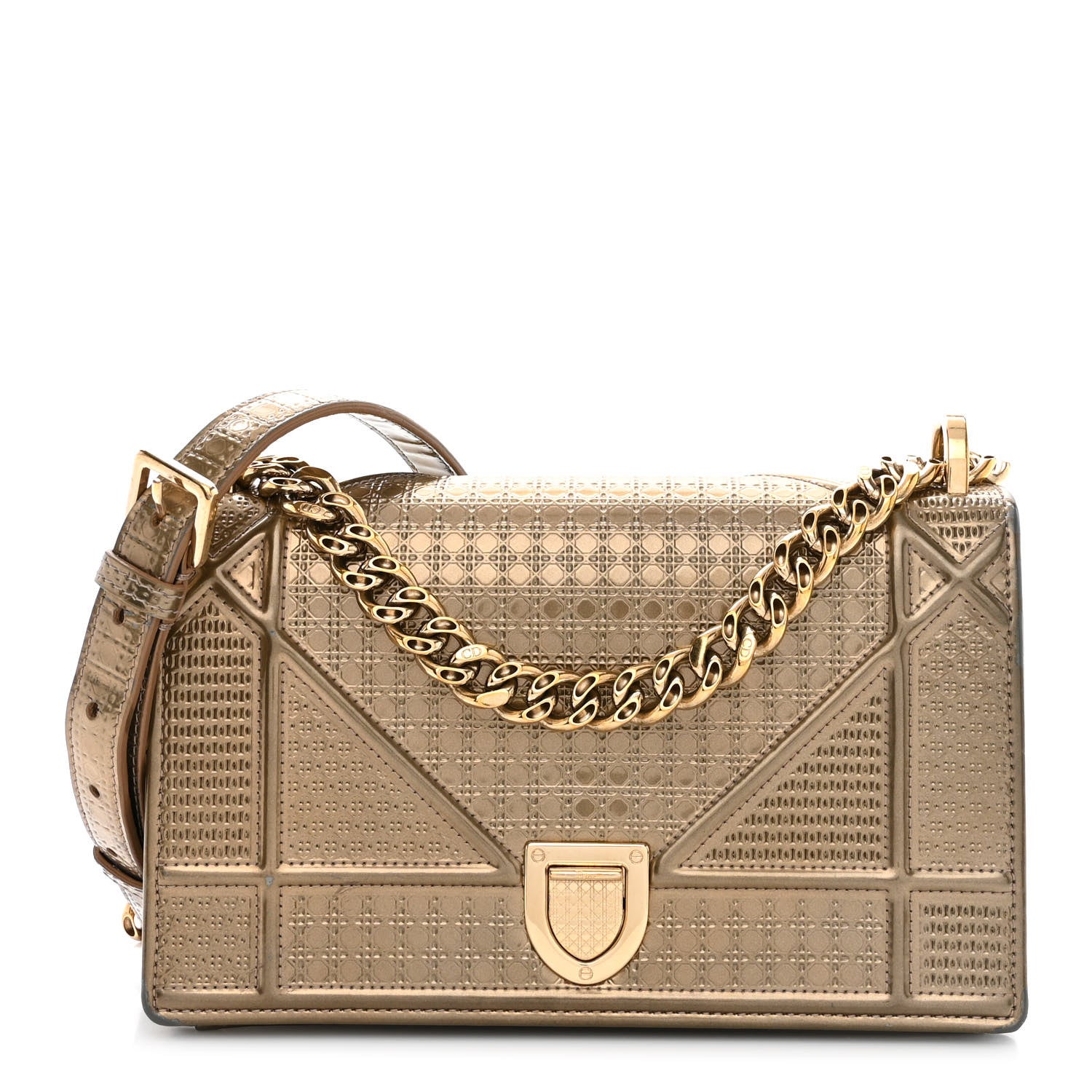 Christian Dior Metallic Patent Micro-Cannage Medium Diorama Flap Bag Gold 1 of 16