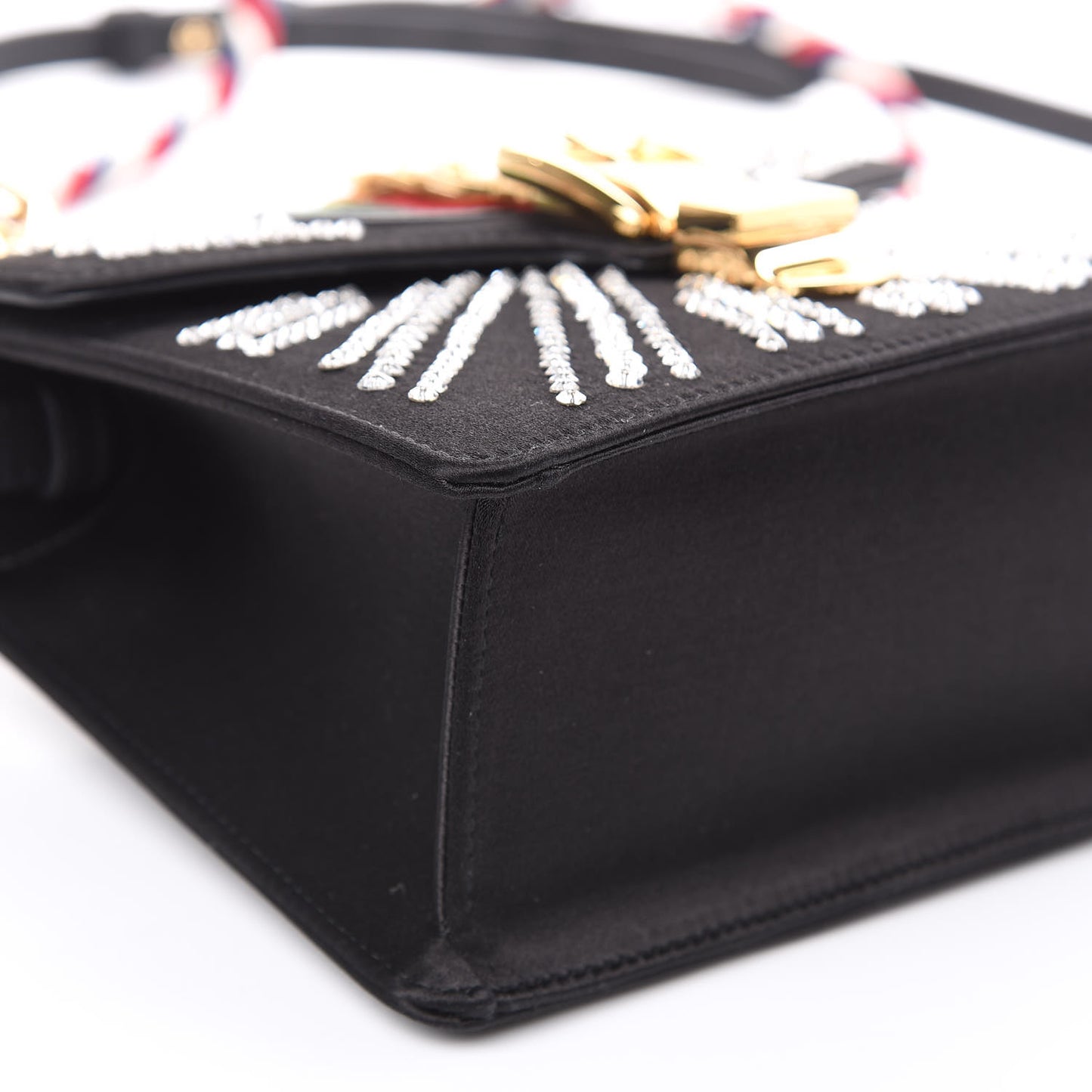 Satin Crystal Mini Sylvie Top Handle Bag Black