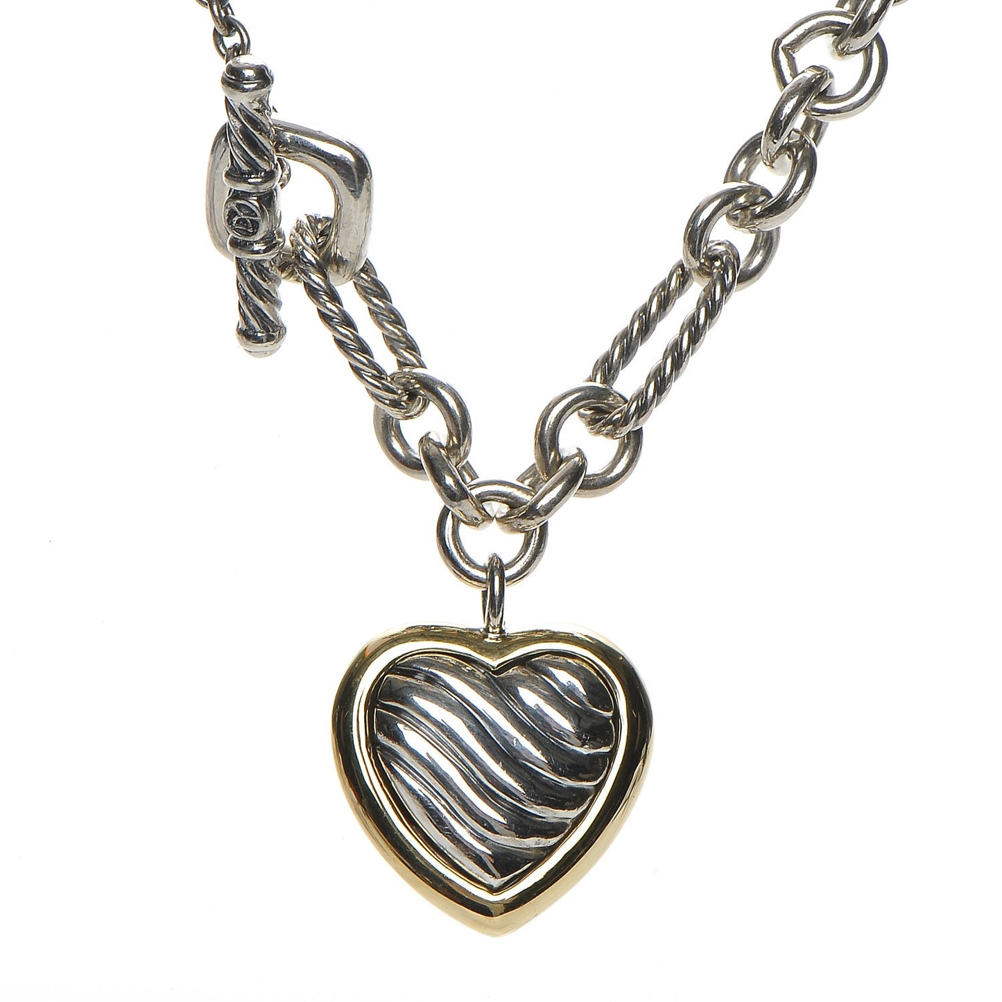 Sterling Silver 18K Yellow Gold Cable Heart Figaro Necklace