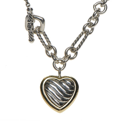 David Yurman Sterling Silver 18K Yellow Gold Cable Heart Figaro Necklace 4 of 7