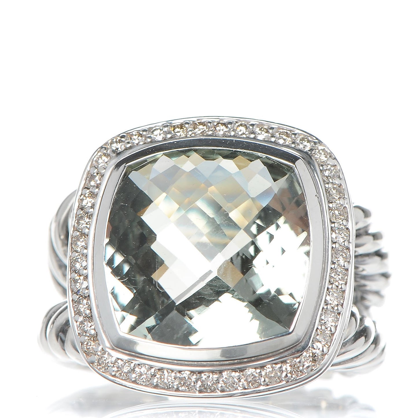 Sterling Silver Diamond Prasiolite 14mm Albion Ring 52 6