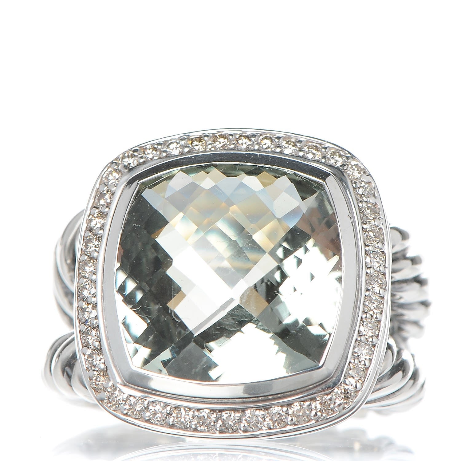 David Yurman Sterling Silver Diamond Prasiolite 14mm Albion Ring 52 6 1 of 5