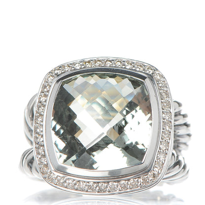 David Yurman Sterling Silver Diamond Prasiolite 14mm Albion Ring 52 6 1 of 5