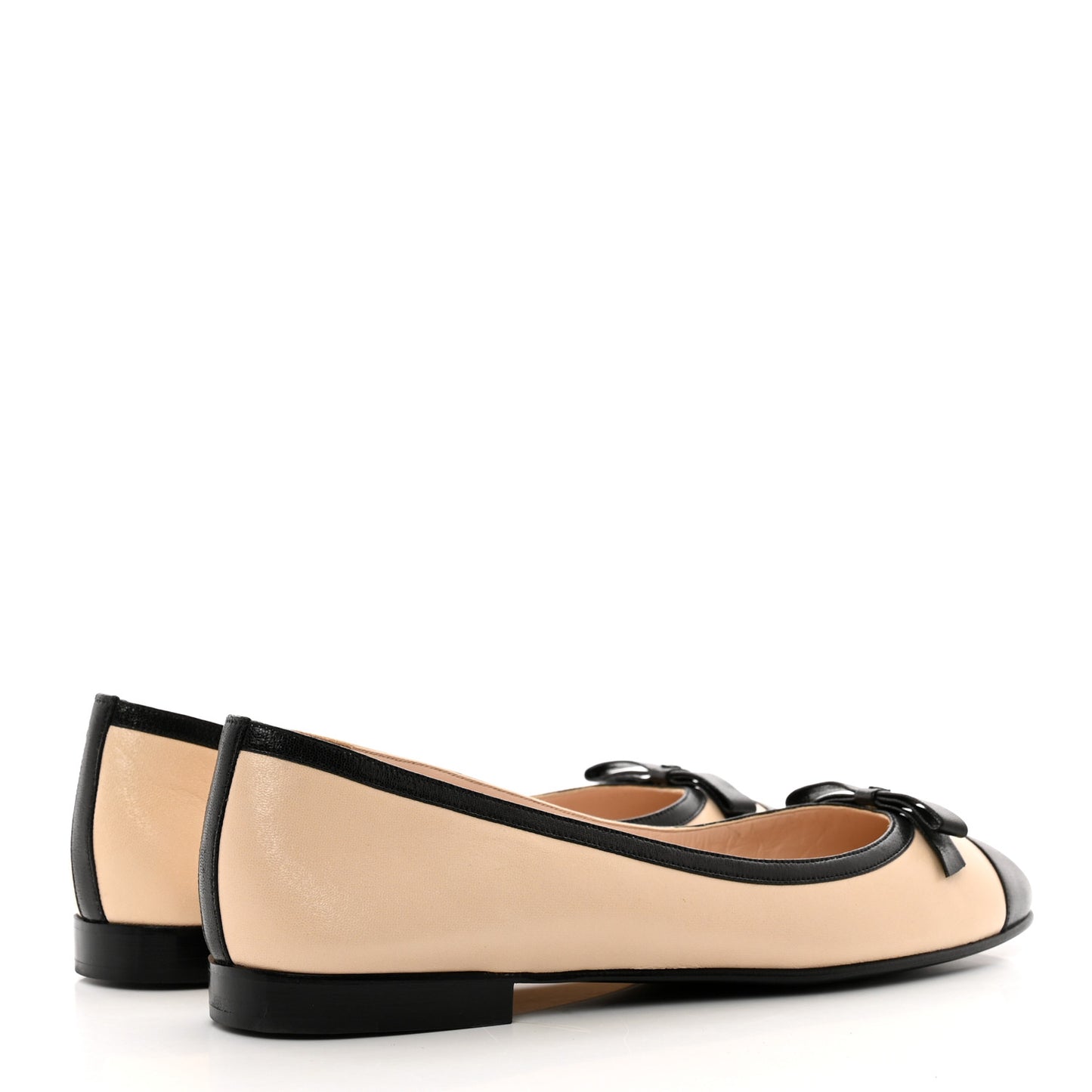 Goatskin Cap Toe Bow CC Ballerina Flats 39.5 Beige Black
