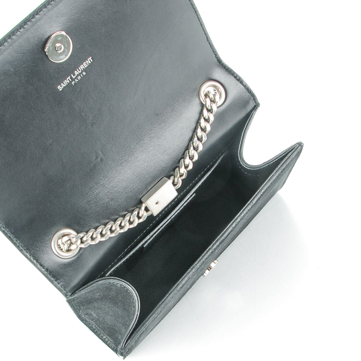 Saint Laurent Suede Fringe Chain Small Monogram Satchel Black 5 of 6