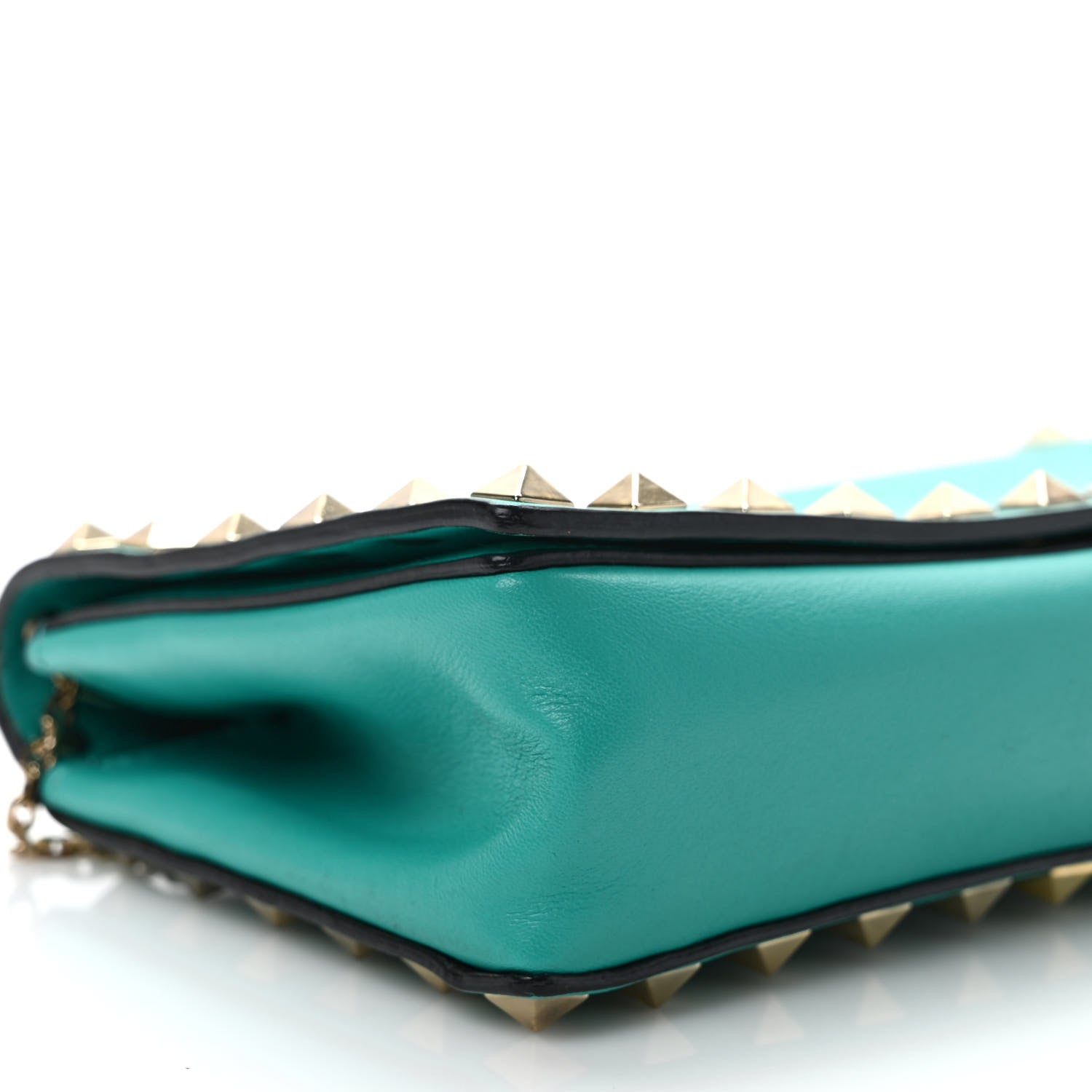 Valentino Garavani Calfskin Rockstud Flap Wallet On Chain Opaline Green 7 of 10