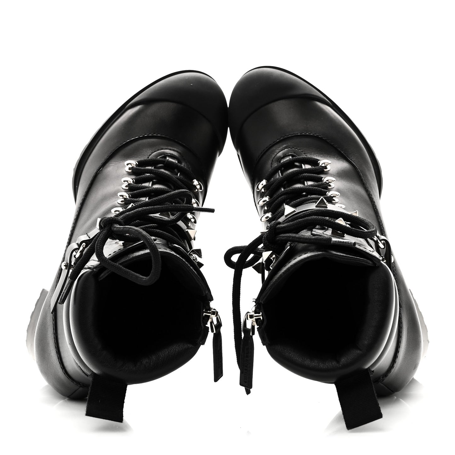 Calfskin Rockstud Cap Toe Combat Boots 37 Black